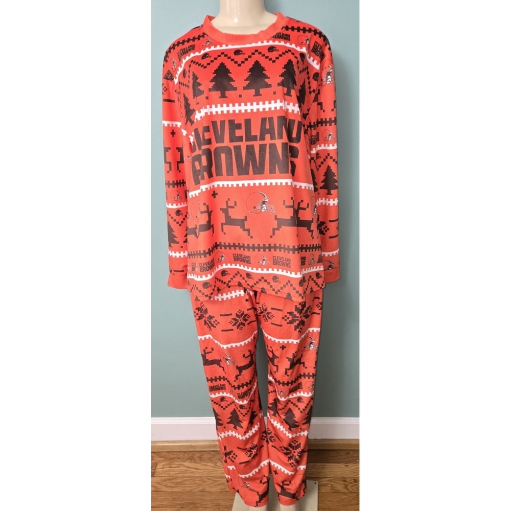 Womens Cleveland Browns NFL Christmas Reindeer 2 PC Pajamas Size XL EUC